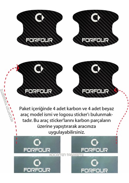 Smart Forfour Için Özel Tasarım Karbon Kaplama Kapı Içi Çizik Önleyici Şık Folyo Seti Forfour Yazılı