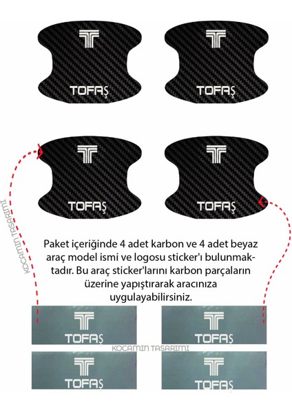 Tofaş Uyumlu Kapı Kolları Için Çizik Önleyici Şık Karbon Desenli Folyo Koruma Seti Uyumlu Yazılı modelleri
