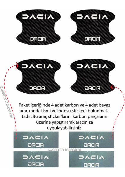 Dacia Tasarımlı Modeline Özel 4 Parçalı Karbon Çizik Koruyucu Kapı Içi Folyo Seti Tasarımlı Yazılı