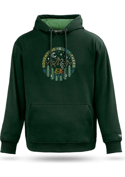 Adventure Tasarım Kapşonlu Sweatshirt, Erkek Sweatshirt, Kadın Sweatshirt, Yeşil Sweatshirt