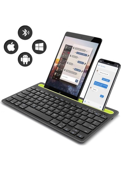 Concord Smartpad C-708 7" Uyumlu Kablosuz Bluetooth Şarj Edilebilir Tablet Telefon Standlı Klavye - Yeşil