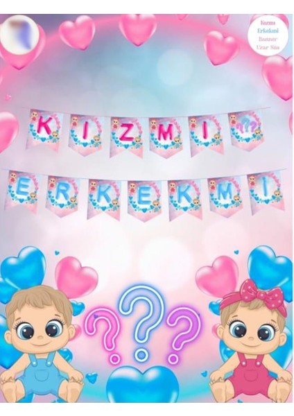 Cinsiyet Partisi Kız Mı? Erkek Mi? Konuşma Balonu - Banner - Cinsiyet Balonu Set