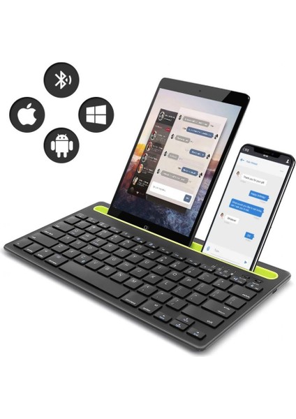 Huawei Mediapad T5 10.1" Uyumlu Kablosuz Bluetooth Şarj Edilebilir Tablet Telefon Standlı Klavye - Yeşil
