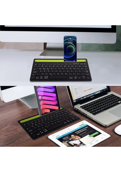 Huawei Mediapad T5 10.1" Uyumlu Kablosuz Bluetooth Şarj Edilebilir Tablet Telefon Standlı Klavye - Yeşil