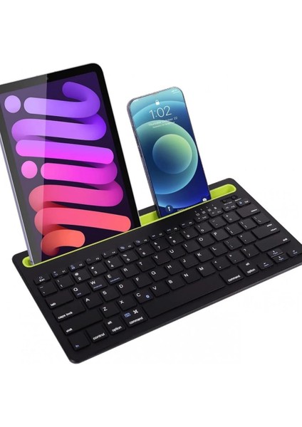 Huawei Mediapad T5 10.1" Uyumlu Kablosuz Bluetooth Şarj Edilebilir Tablet Telefon Standlı Klavye - Yeşil