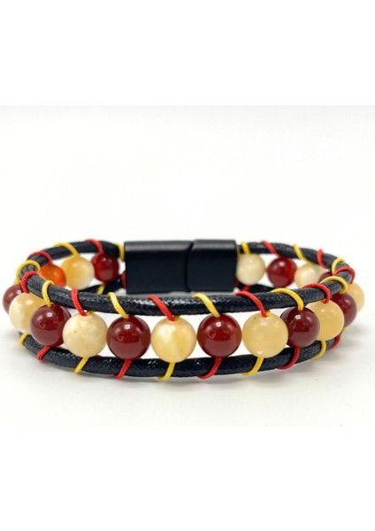 Sertifikalı Gs Kalın Deri Doğal Taş Bileklik Kilit Kapama Kalsit ve Akik Taşı indirimleri