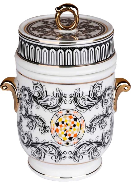 Margery Bone Porselen Barok Desenli Kulplu Kavanoz 22 cm
