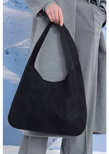Süet Tote Çanta Siyah