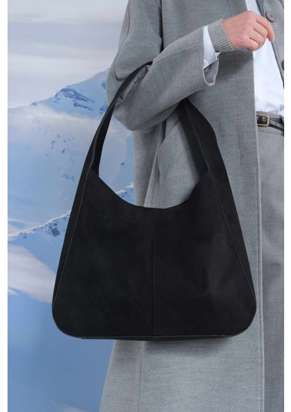Süet Tote Çanta Siyah