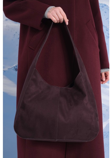 Süet Tote Çanta Bordo