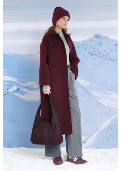 Süet Tote Çanta Bordo