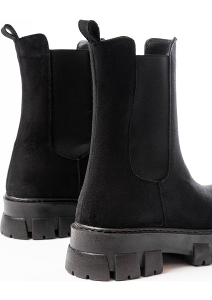 Infon Ayakkabı Marketi FZ-299 Siyah Süet Yüksek Tabanlı Lastikli Günlük Kadın Bot fırsatları