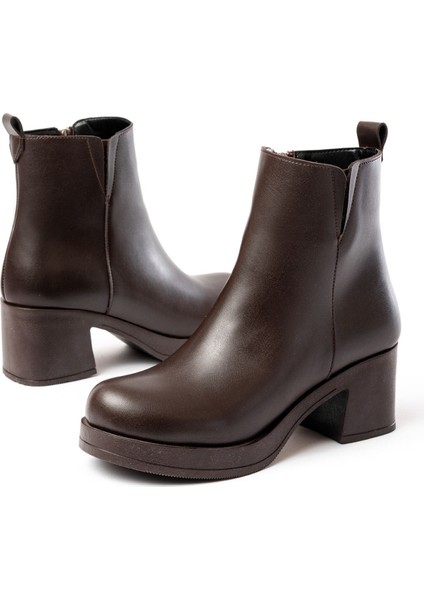 Infon Ayakkabı Marketi 5109-3057 Kahverengi Lastikli Fermuarlı Kalın Topuklu Günlük Kadın Bot fırsatları