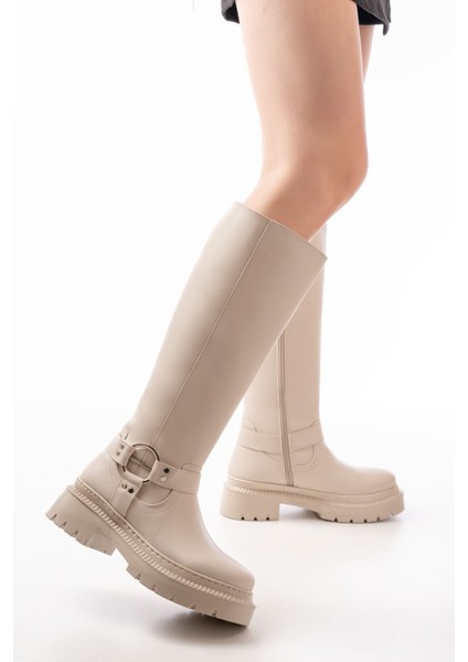 Infon Ayakkabı Marketi 236-3021 Bej Fermuarlı Günlük Kadın Çizme fırsatları