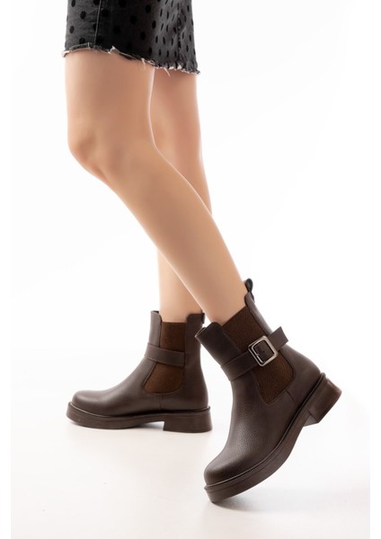 Infon Ayakkabı Marketi 02-2004 Kahverengi Toka Aksesuarlı Lastikli Günlük Kadın Bot