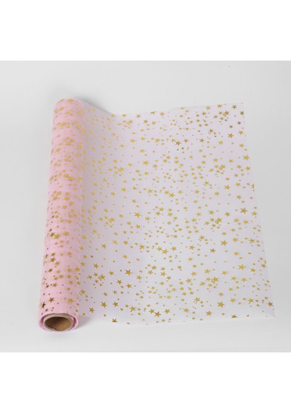 Pembe Altın Yıldızlı Dekor Rulo 48 cm x 4,5M