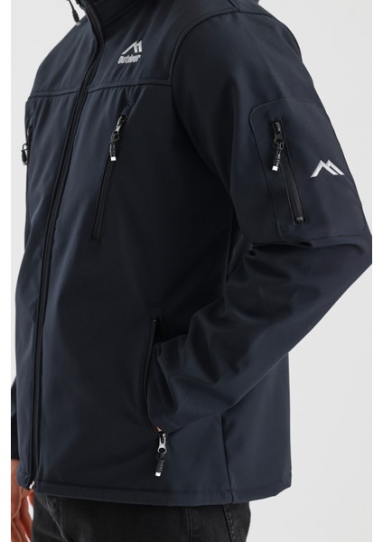 Çıkartılabilen Fermuarlı Kapüşon Içi Polarlı Su Geçirmez Softshell Erkek Mont Lacivert fiyatları
