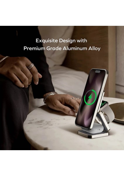 Q2 Mag Go Qı 15W 3ın1 Magnetıc Wıreless Chargıng Stand