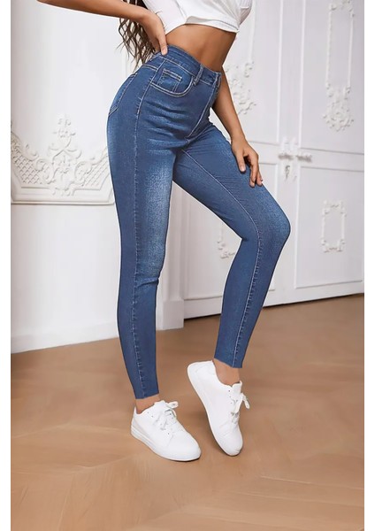 Kadın Hafif Likralı Skinny Fit Paça Detaylı Pantalon Mariella Mavi fırsatları