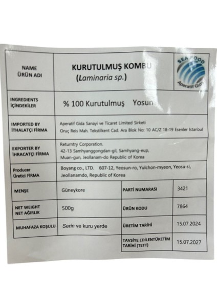 Kurutulmuş Kombu Daşima Yosun 500 gr modelleri
