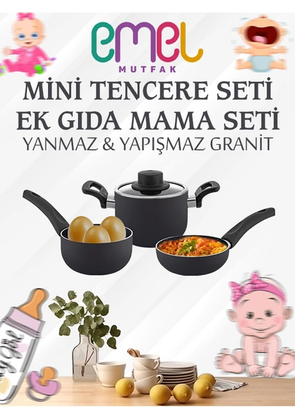 EMEL 12 Cm Mini Tencere Seti (EK GIDA MAMA SETİ)