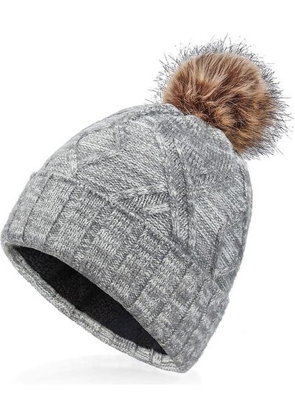 Kadife Örme Şapka Sonbahar ve Kış Büyük Tüylü Top Kulak Koruması Kore Moda Kadın Sıcak Kalın Yün Şapka (Yurt Dışından)