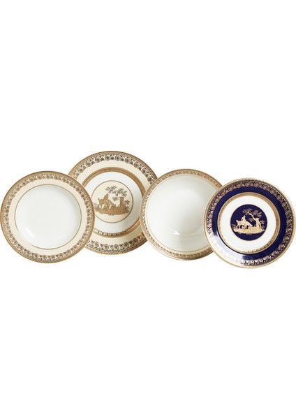 Lucky Art Lavinia Bone China Porselen Gold Desen Detaylı Lacivert& Beyaz Klasik Yemek Takımı 67 Parça