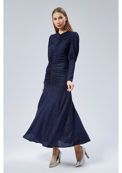 Ön Büzgü Detaylı Simli Abiye Elbise modelleri