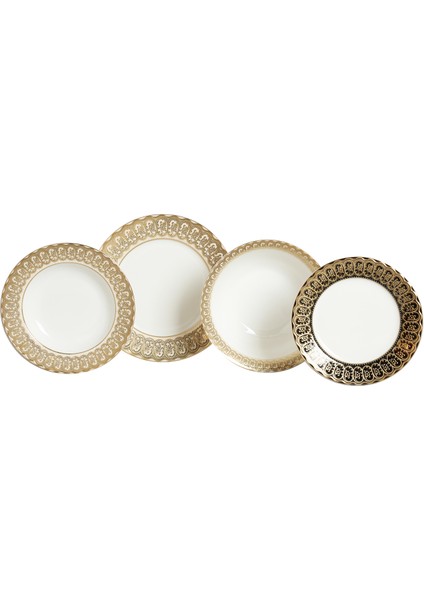 Lucky Art Isadora Bone China Porselen Gold Kenar Detaylı Klasik Yemek Takımı 67 Parça