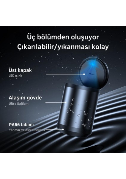 Premium LED Işıklı Kapaklı Araç Içi Küllük, Yıkanabilir, Koku Önleyici Sigara Tutuculu Küllük