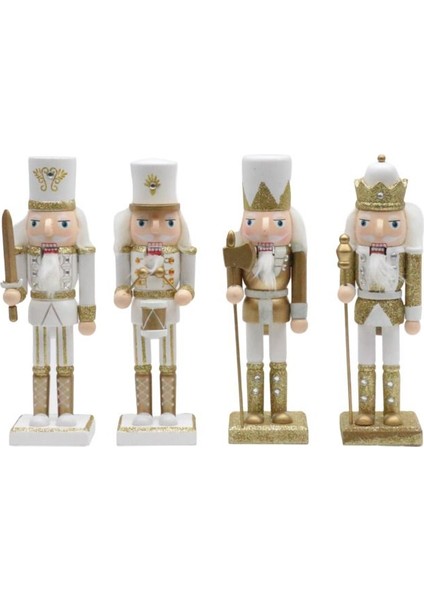 Beyaz, Altın Nutcracker Stantlı 25 cm