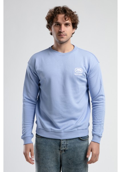 Eastsıde Mavi Bisiklet Yaka Nakışlı Loose Fit Erkek Sweatshirt