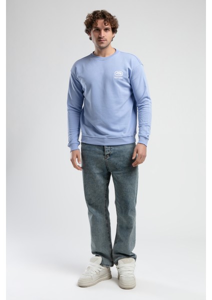 Eastsıde Mavi Bisiklet Yaka Nakışlı Loose Fit Erkek Sweatshirt