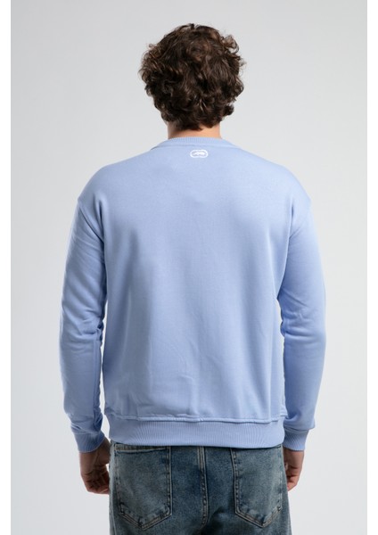 Eastsıde Mavi Bisiklet Yaka Nakışlı Loose Fit Erkek Sweatshirt