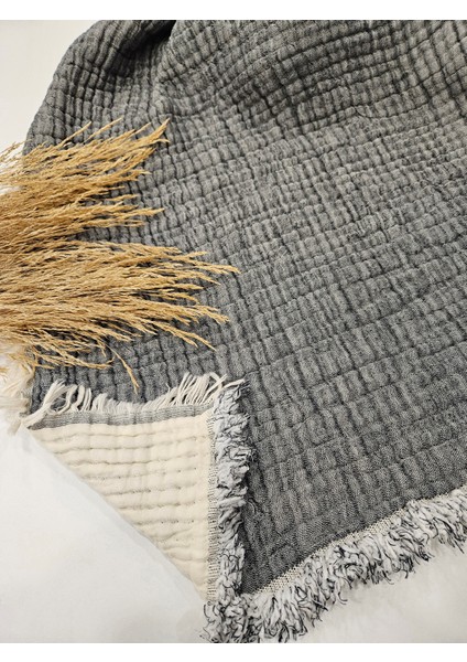 Antrasit Renk 7 Katlı Çift Taraflı Dolgulu Çift Kişilik Müslin Battaniye Pamuk 230 x 240 cm fiyatları