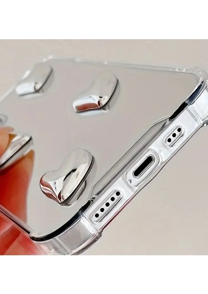 Apple iPhone Gümüş Kalp Detaylı Telefon Kılıfı modelleri