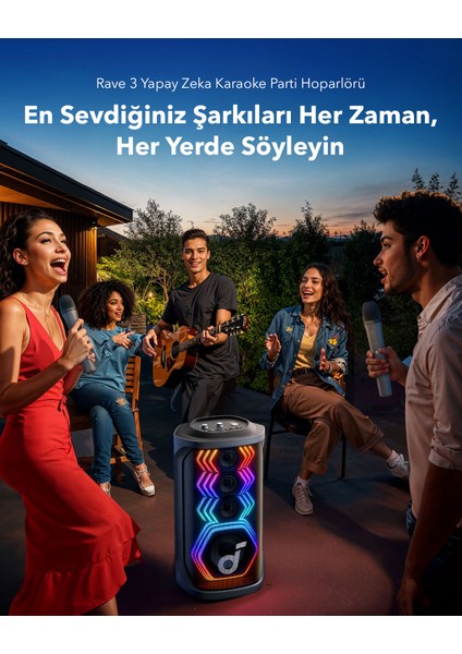 Soundcore Rave 3 AI Karaoke Bluetooth Hoparlör - 160 W Güçlü Ses - 12 Saat Çalma Süresi - A31A3 fiyatları