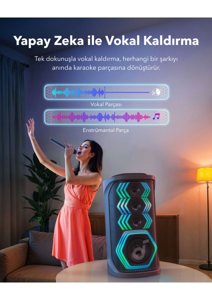Soundcore Rave 3 AI Karaoke Bluetooth Hoparlör - 160 W Güçlü Ses - 12 Saat Çalma Süresi - A31A3 fırsatları