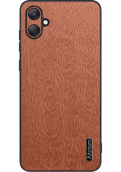 Samsung Galaxy A06 Ahşap Dokulu Pu Deri Kaplamalı Pc+Tpu Telefon Kapağı (Yurt Dışından)