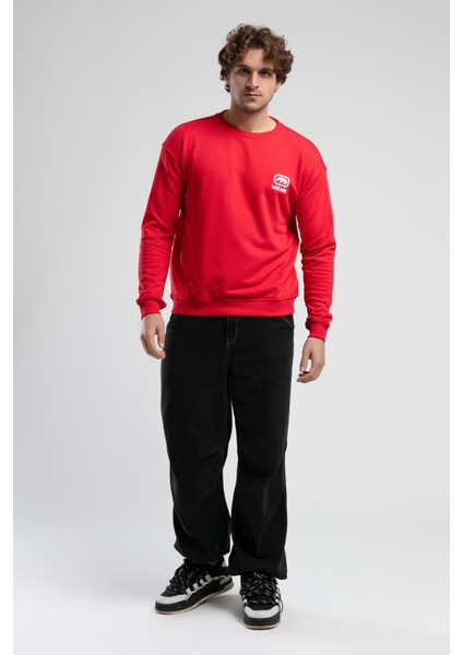 Eastsıde Kırmızı Bisiklet Yaka Nakışlı Loose Fit Erkek Sweatshirt modelleri