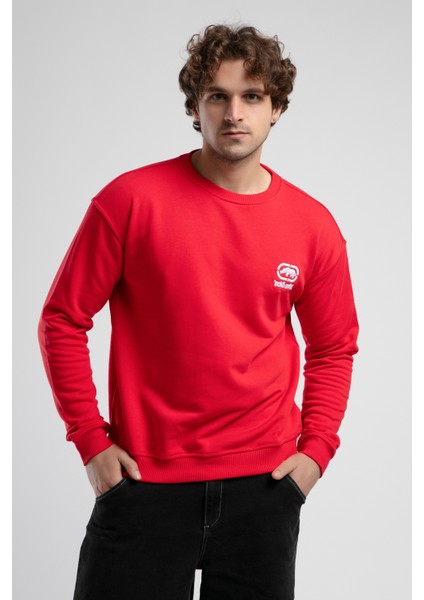 Eastsıde Kırmızı Bisiklet Yaka Nakışlı Loose Fit Erkek Sweatshirt fırsatları
