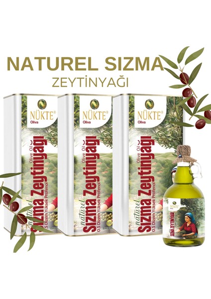 15 Litre Naturel Sızma Zeytinyağı Yanında 1 Litre Cam Şişeli