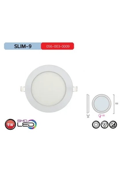 9W Slim-9 LED Panel Sıva Altı Beyaz Işık 6400