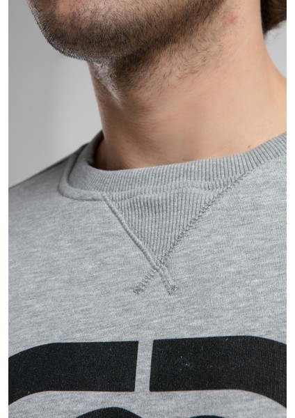 Lıberty Gri Bisiklet Yaka Baskılı Loose Fit Erkek Sweatshirt fırsatları