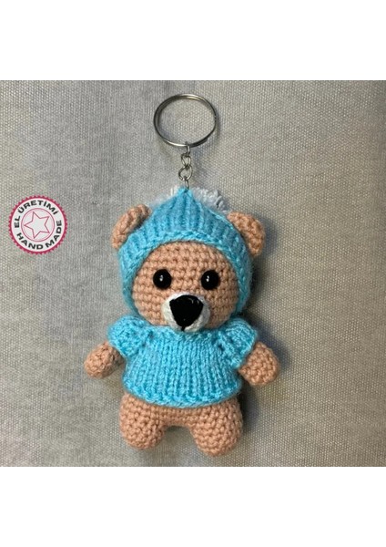 Uretti El Örgüsü Amigurumi Pijamalı Ayı Anahtarlık - Kahverengi