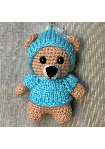 Uretti El Örgüsü Amigurumi Pijamalı Ayı Anahtarlık - Kahverengi