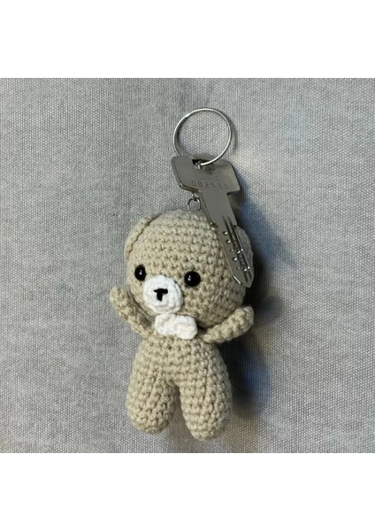 El Örgüsü Amigurumi Papyonlu Ayı Anahtarlık - Bej fırsatları