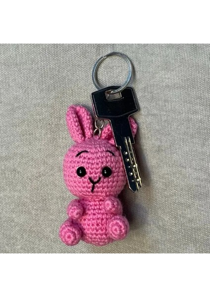 Uretti El Örgüsü Amigurumi Sevimli Tavşan Anahtarlık - Pembe