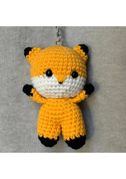 El Örgüsü Amigurumi Sevimli Tilki Anahtarlık - Sarı