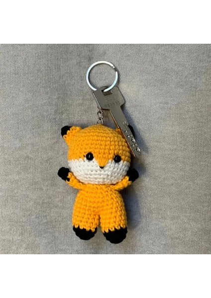 El Örgüsü Amigurumi Sevimli Tilki Anahtarlık - Sarı